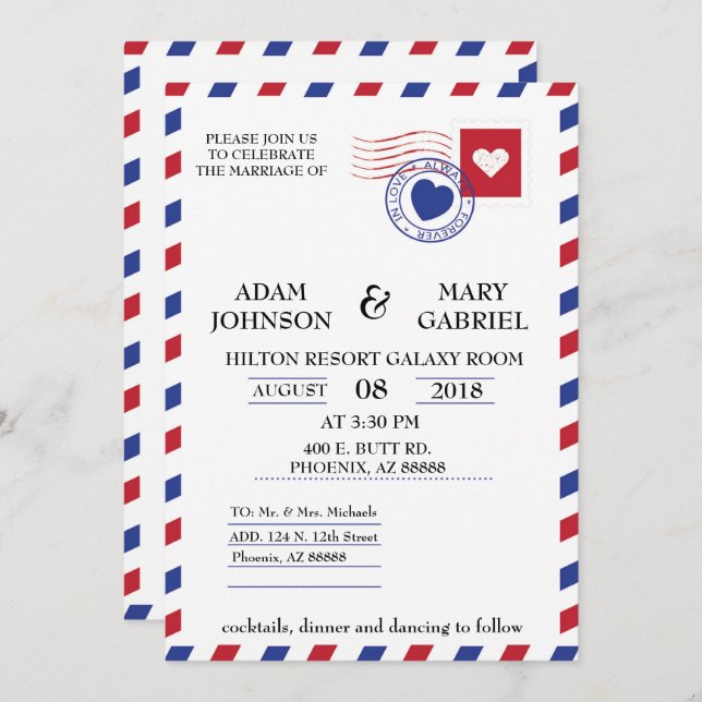 Airmail Wedding Invitation (Front/Back)