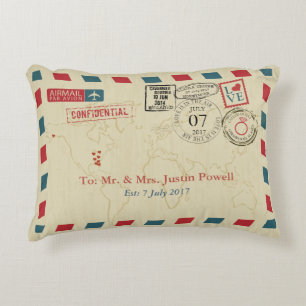 Airmail Wedding Travel Theme Decorative Cushion