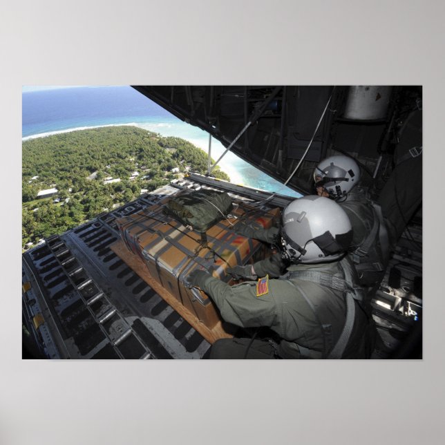 Airmen push out a pallet of donated goods poster (Front)