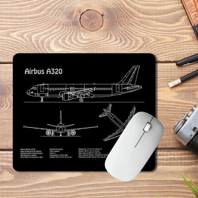 Airplane Airbus A320 in Blueprint Drawing PD Mouse Pad (Airplane Airbus A320 in Blueprint Drawing PD. Mouse Pad)