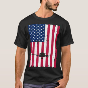 Airplane American Flag Pilot Jet Aviation T-Shirt