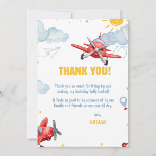 Airplane Aviation Any Age Birthday Party Thank You Card