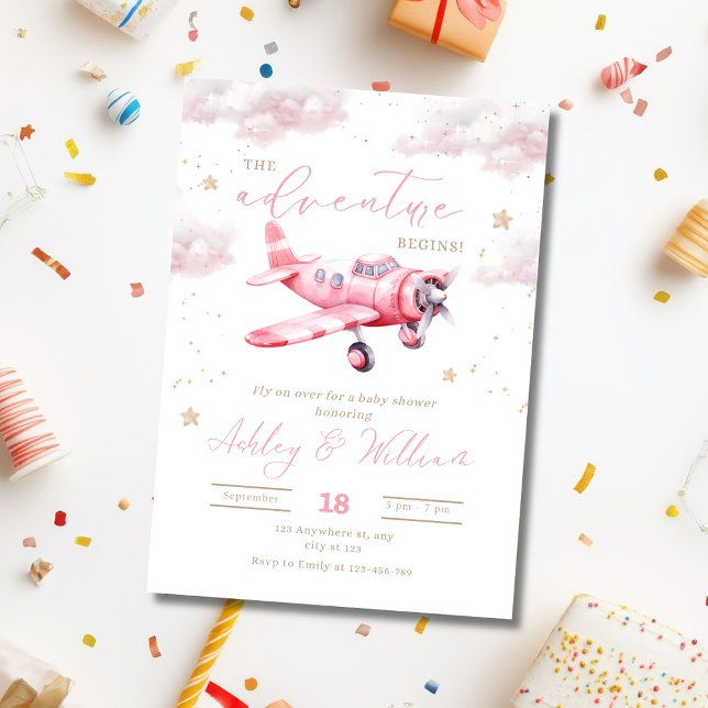 Airplane Baby Shower Invitation, Girl Baby Shower Invitation (Creator Uploaded)