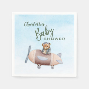 Airplane Bear Pilot Baby Shower Paper Napkin