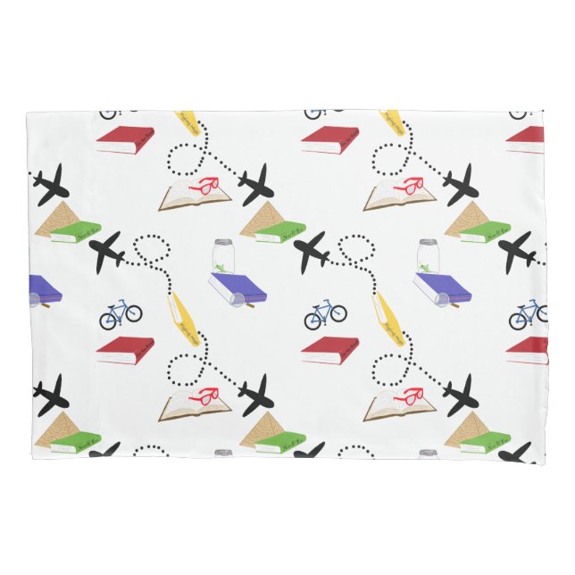 Airplane Bicycle Books Red Yellow Blue Travel Pillowcase (Front-Left)