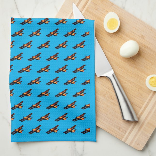 Airplane & Blue Sky - vintage plane /Aviation Tea Towel (Quarter Fold)
