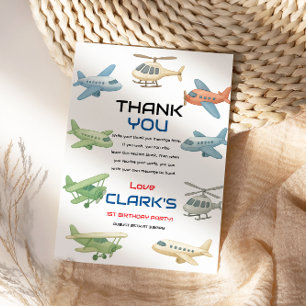Airplane Boy 1st Birthday Fun Sky Theme Party Thank You Card