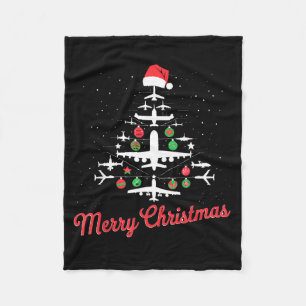 Airplane Christmas Tree Cute Airplane Xmas Holiday Fleece Blanket