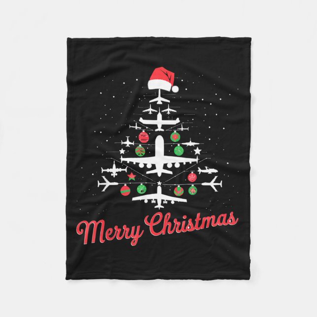 Airplane Christmas Tree Cute Airplane Xmas Holiday Fleece Blanket (Front)
