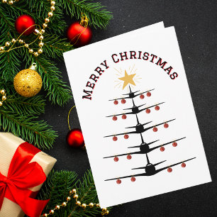 Airplane Christmas Tree Family Photo Simple Custom Card