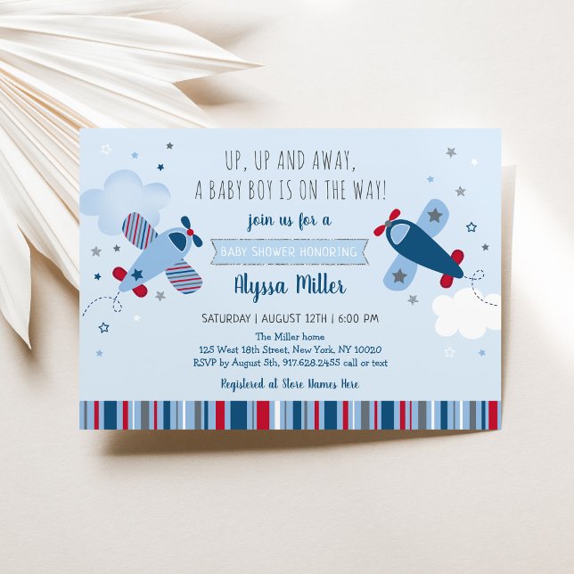 Airplane Clouds Boy Baby Shower Invitation (Creator Uploaded)