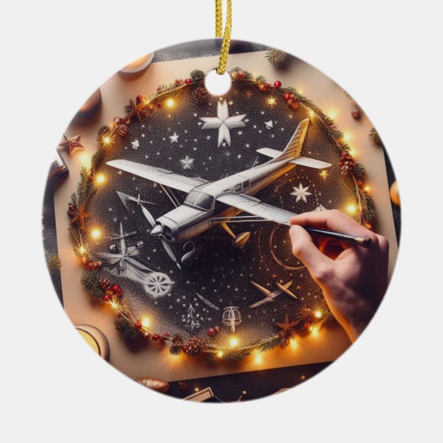 Airplane Drawing Christmas Ornament (Front)