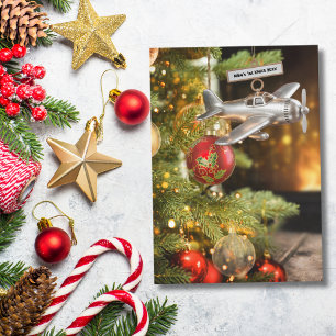 Airplane First Christmas Baby Photo Modern Custom  Card