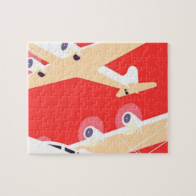 Airplane Flying Vintage WPA Colorful Jigsaw Puzzle (Horizontal)