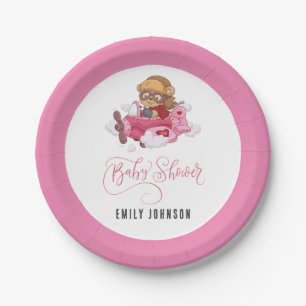 Airplane Girl Baby Shower Paper Plate