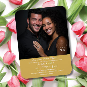 Airplane Heart Photo Monogram Gold Travel Wedding Magnet