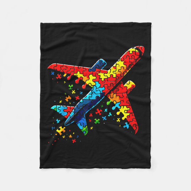 Airplane Jigsaw Puzzle Kids Toddler Boys Autism Aw Fleece Blanket (Front)