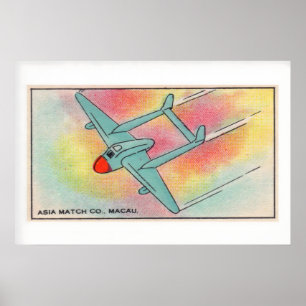 Airplane Macau Vintage Label Vintage Matchbox Poster