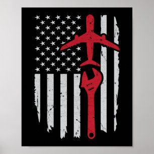 Airplane Mechanic Apparel Aircraft American Flag Poster