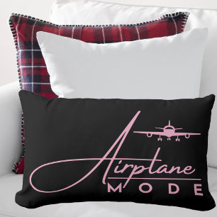 Airplane Mode,Travel, Minimalist, Aviation, Pink Lumbar Cushion