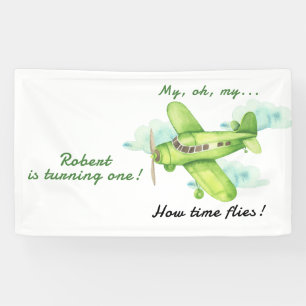 Airplane Oh My Time Flies Travel First Birthday Banner