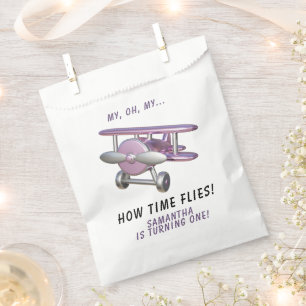 Airplane Oh My Time Flies Travel First Birthday  Favour Bags