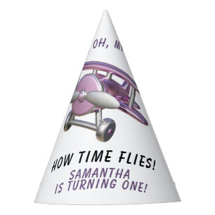 Airplane Oh My Time Flies Travel First Birthday  Party Hat