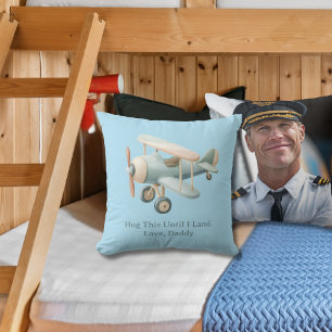 Airplane Photo "Hug This Until I Land" Baby Boy Cushion