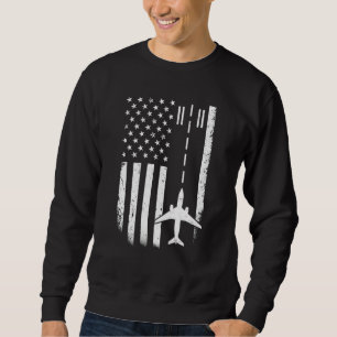 Airplane Pilot American Flag Airport Runway Funny  Sweatshirt