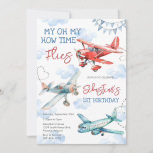 Airplane Pilot Party How Time Flies Birthday Invitation