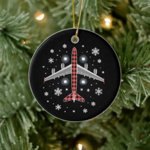 Airplane Plaid Christmas Pilot Ceramic Tree Decoration