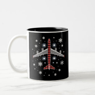 Airplane Plaid Christmas Pilot Two-Tone Coffee Mug
