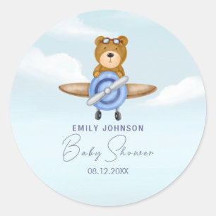Airplane Teddy Bear  Classic Round Sticker