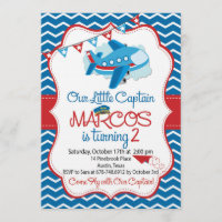 Airplane theme birthday invitation for boys