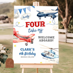 Airplane Theme Boy 4th Birthday Welcome Sign