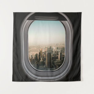 AIRPLANE WINDOW VIEW OF CITY DURING DAYTIME TAPESTRY