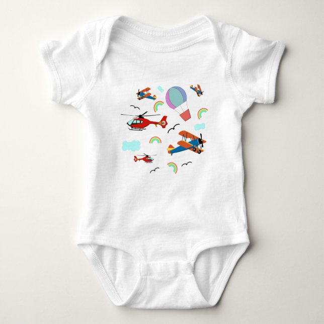 AIRPLANES AND RAINBOWS TRAVEL BABY BODYSUIT (Front)