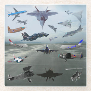 AIRPLANES ON A CAROLINA BLUE SKY GLASS COASTER