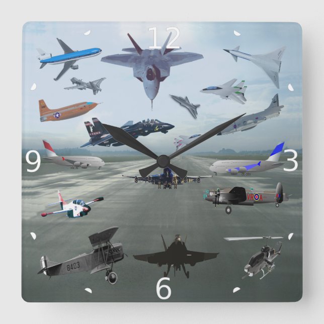 AIRPLANES ON A CAROLINA BLUE SKY SQUARE WALL CLOCK (Front)