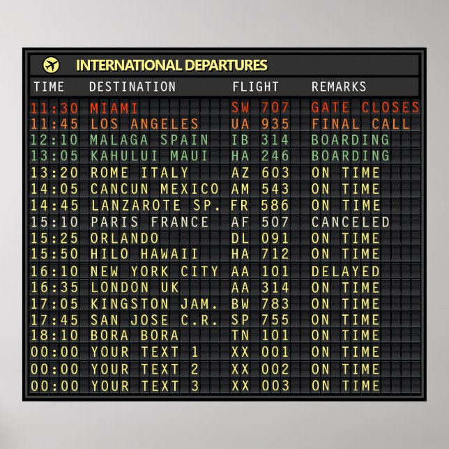 Airport Board 👉customizable ❗read instructions❗ Poster (Front)