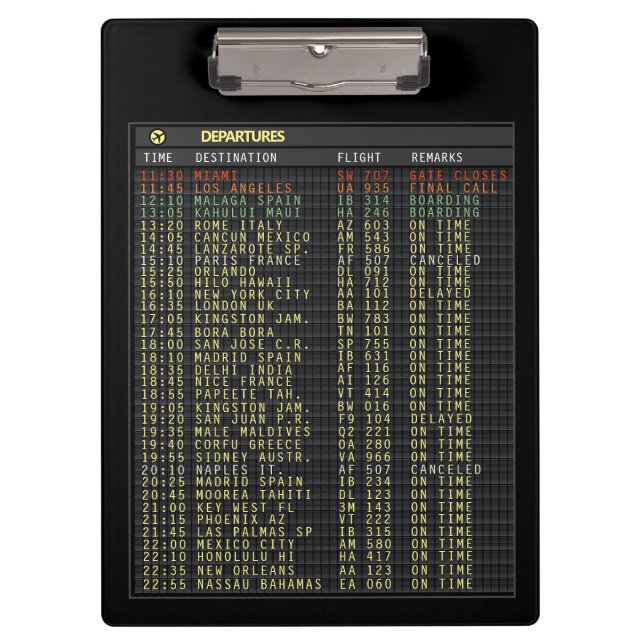 Airport Board Flights (customisable) Clipboard (Front)