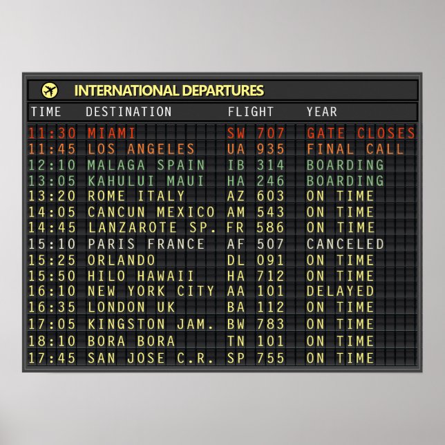 Airport Board (text customisable, headline too) Poster (Front)