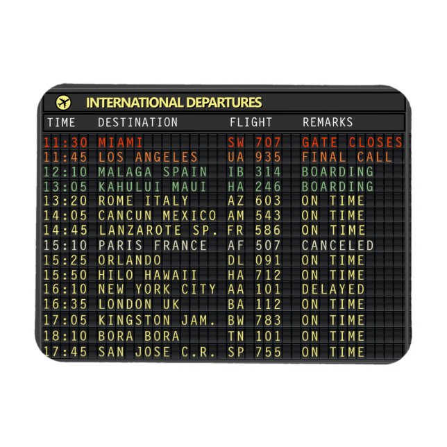 Airport Board (text customisable) Magnet (Horizontal)