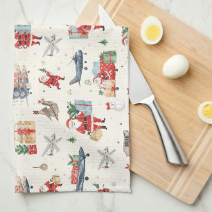 Airport Christmas themed with Santa Claus Tea Towel