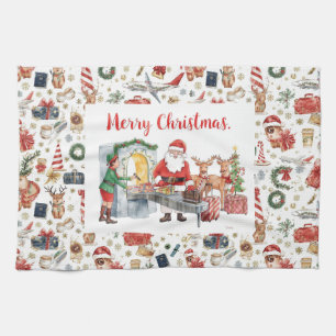 Airport Christmas themed with Santa Claus Tea Towel