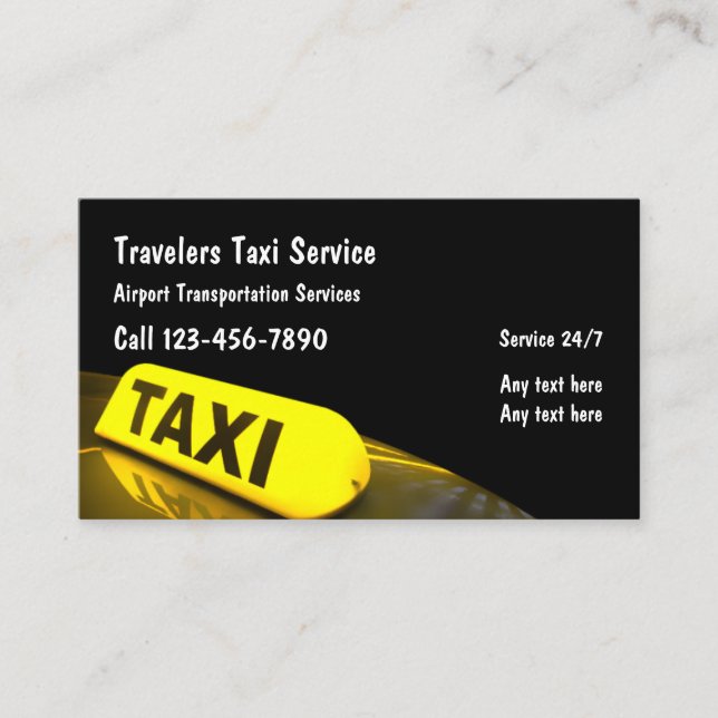 Airport Taxi Service Modern Taxi Light Business Card (Front)