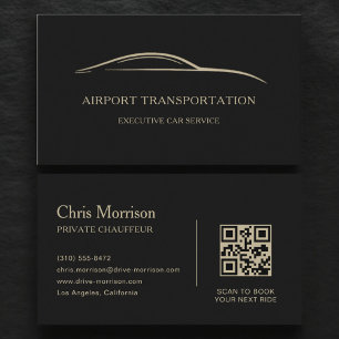 Airport Transportation QR Code Black & Gold Business Card