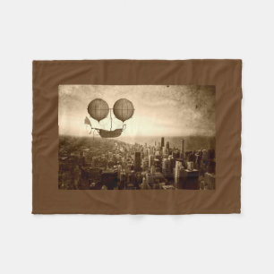 Airship Over Chicago Fleece Blanket