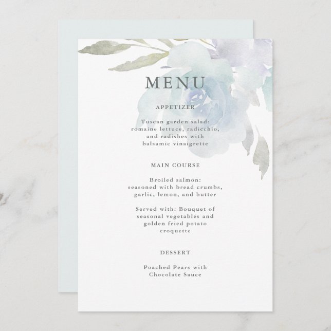 Airy Blue Floral Quinceanera Menu (Front/Back)