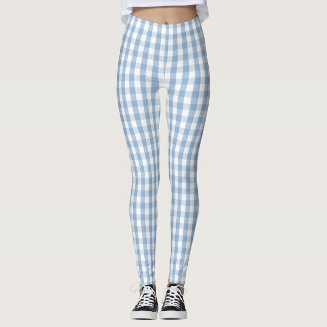 Airy Blue Gingham Check Leggings (Front)